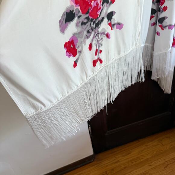 CURATIONS | Black Red and White Fringe Trimmed Kimono Swim cover up | 2x - 3X - Picture 5 of 6